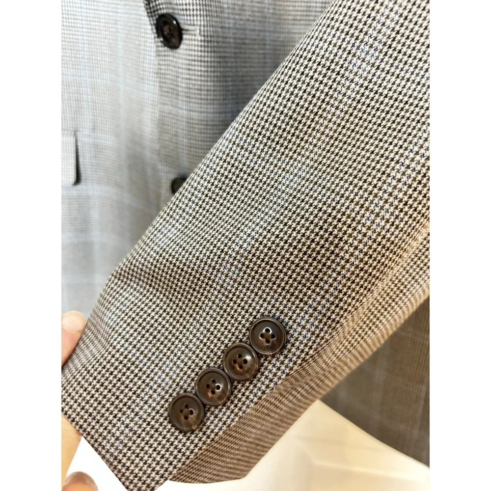 Chaps Men's 46R Windowpane Sport‎ Coat Blazer Jacket Gray Blue Business Classic